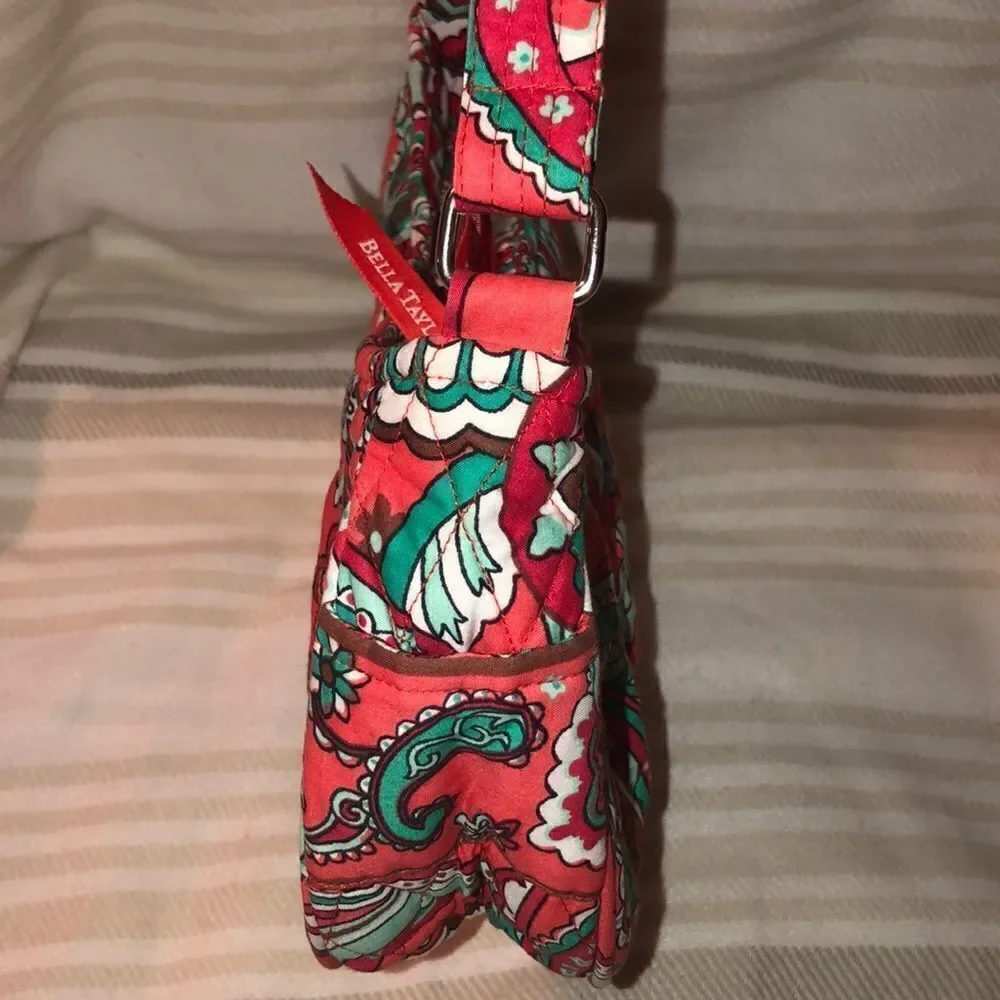 Bella Taylor Paisley Quilted Coral Green White Small Shoulder Hobo Bag Purse